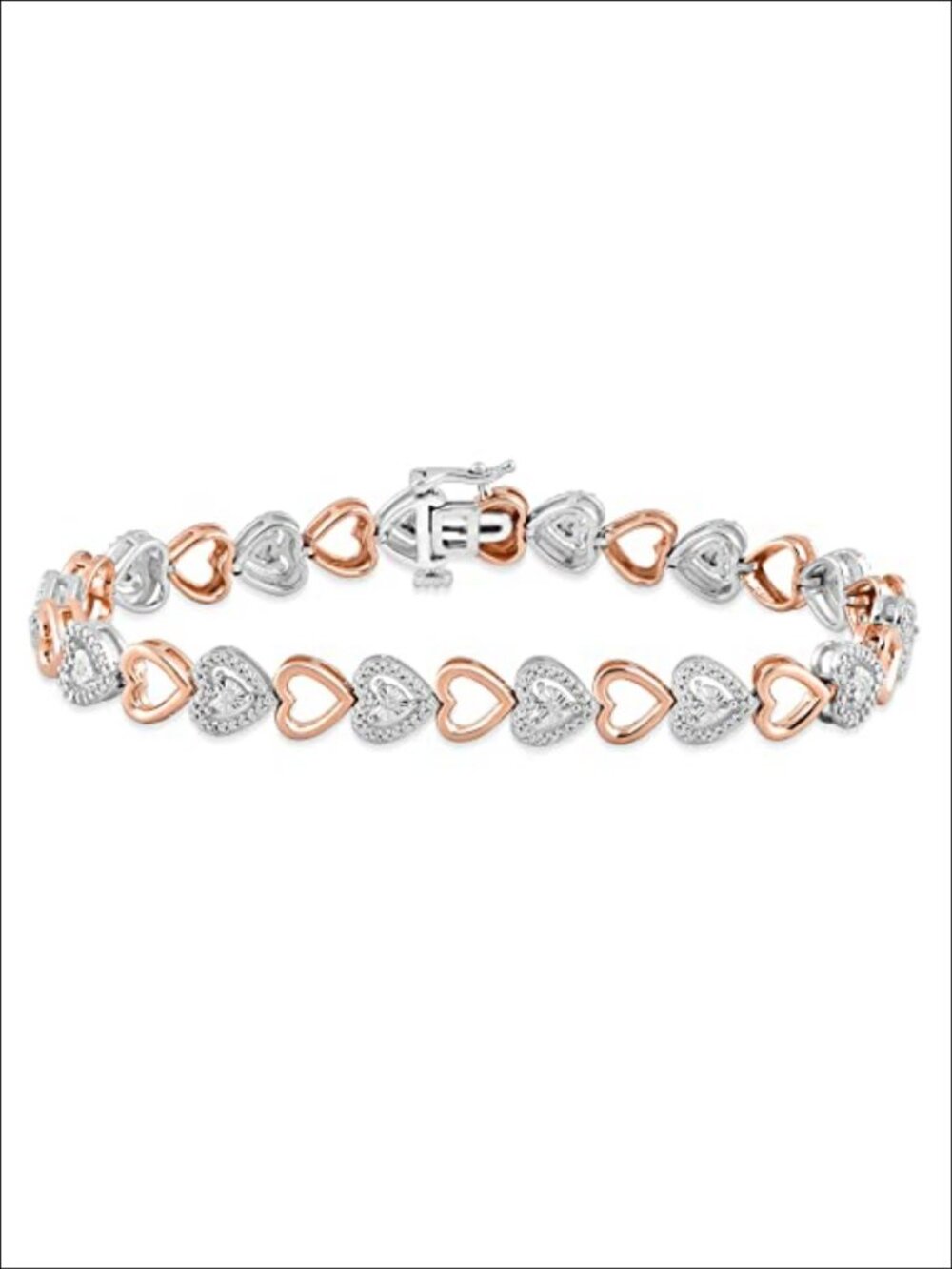 Rose Gold Plated Brass Diamond Heart Link Bracelet for Women 7.25 inch